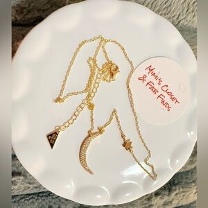 Gold Crescent Moon and Star Layered Necklace -